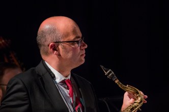 Olly Wilby performin with The Gordon Campbell All Star Octet at Fleet Jazz Club on 19th June. Photograph courtesy of Michael Carrington (from the Aldershot, Farnham & Fleet Camera Club).